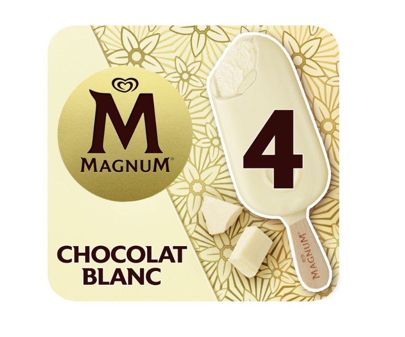 Magnum Glace Bâtonnet à la Vanille Enrobage Chocolat Blanc x4 294 g