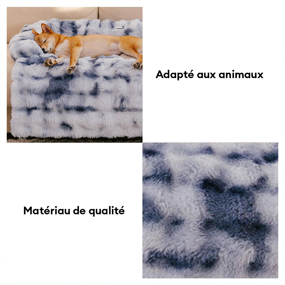 FUNNYFUZZY Tapis de canapé protecteur pour animaux, lit apaisant moelleux en peluche pour chien et chat, taille S, Bleu