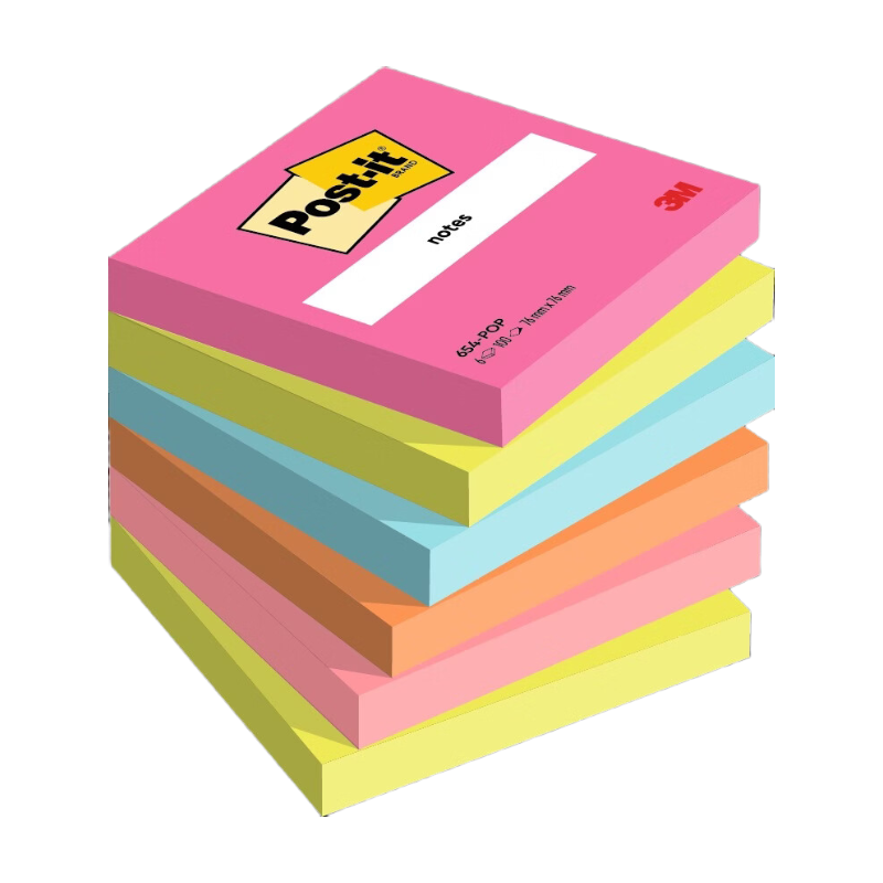 Notes adhésives Post-it®, Collection de couleurs Poptimistic, 76 mm x 76 mm, 100 feuilles/feuille, 6 paquets/boîte, 100 % PEFC, SGSCH-PEFC-COC-110078