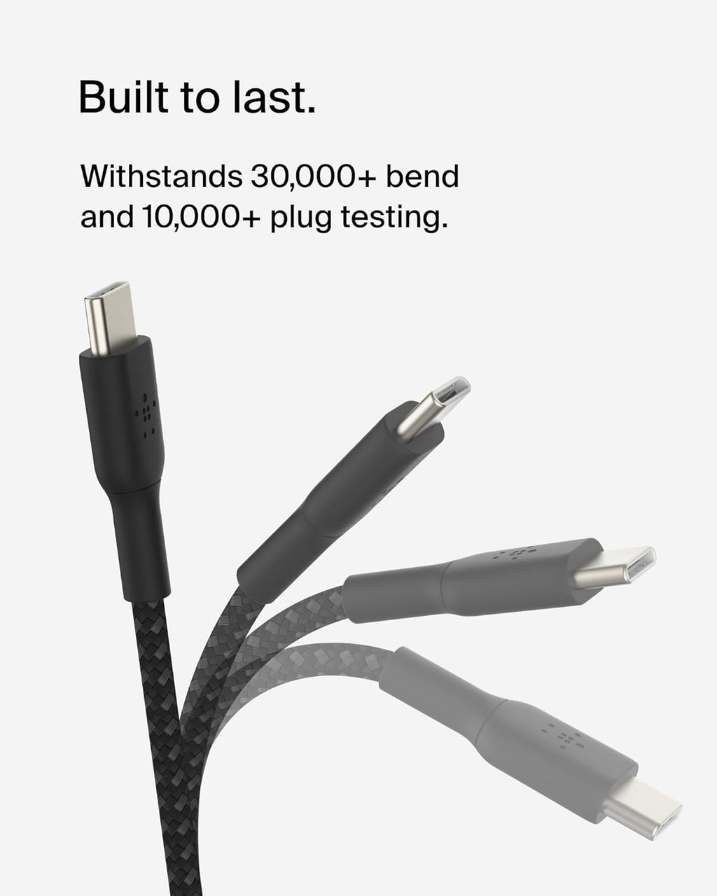 Belkin BoostCharge Câble tressé USB-C vers USB-C 15 cm compatible iPhone 16/16 Pro/16 Pro Max/16 Plus, Galaxy S24/S23/Note10/Note9, Pixel 9/8, iPad Pro - Noir