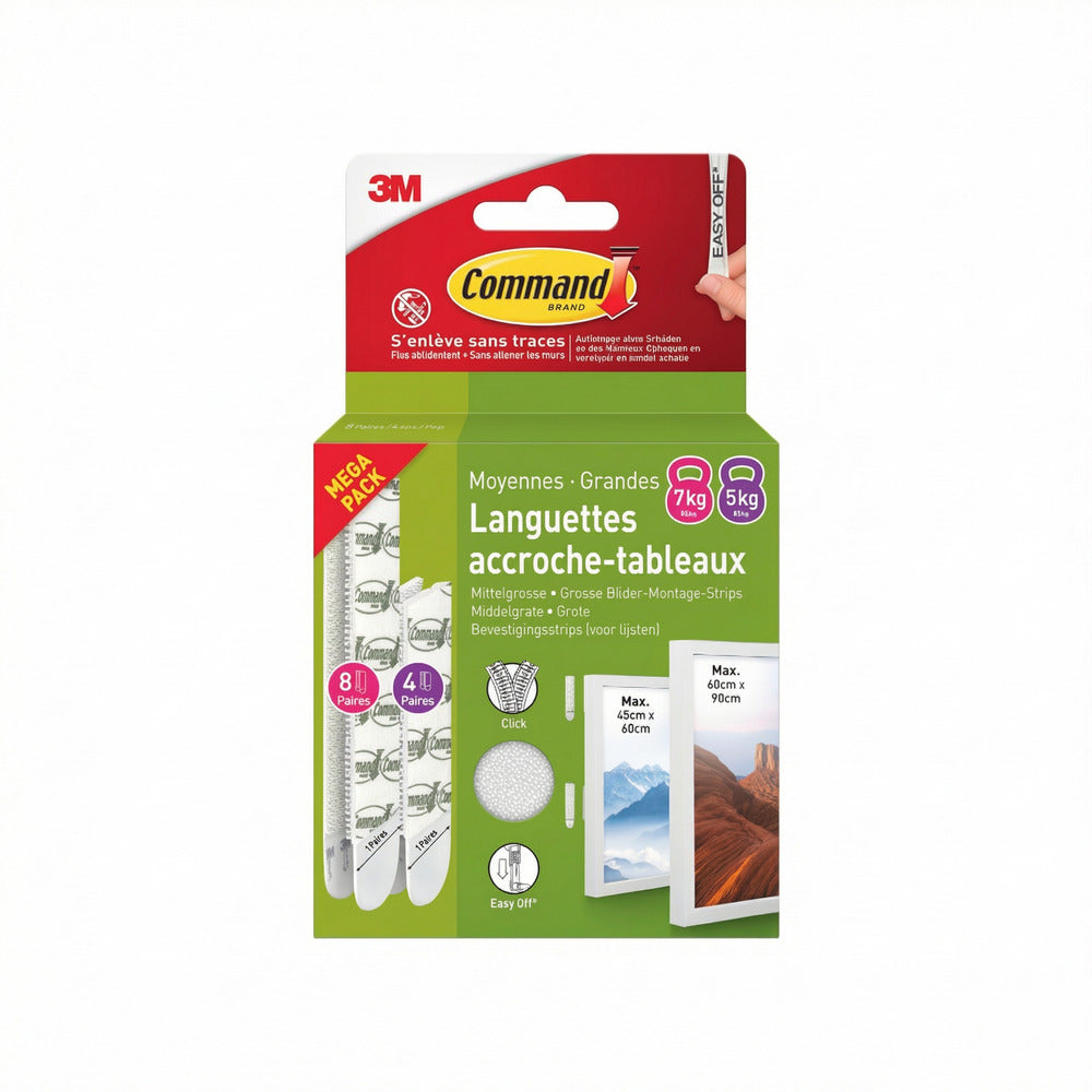 3M Command™ Multi-Pack de languettes accroches tableaux larges et moyennes - 4 + 8 pièces