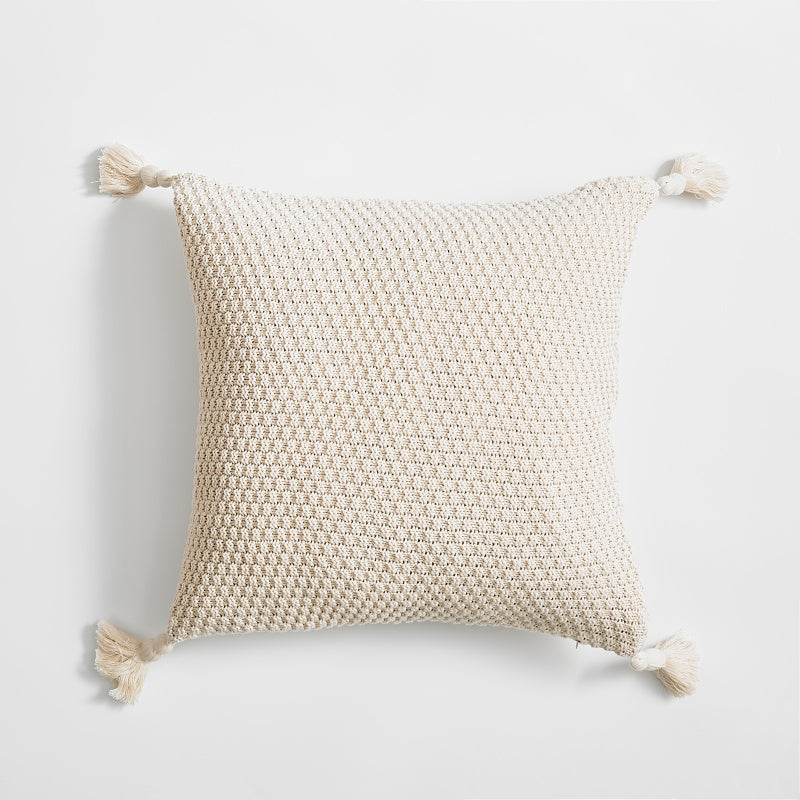 MEROPE, Housse de coussin en coton tricoté à franges, 50x50 cm, ivoire, 1 pack
