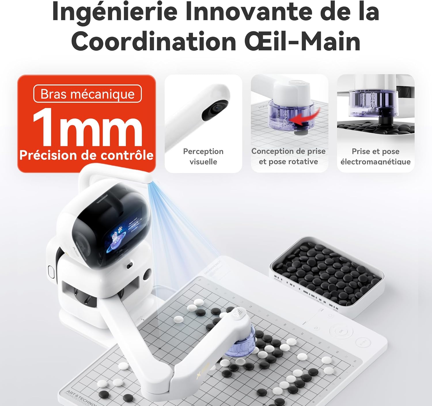 Adversaire de jeu de go intelligent – Plateau de go IA SenseRobot Go Professional équipé d'un bras robotique, adapté à tous les niveaux, parties de haut niveau, analyse en temps réel