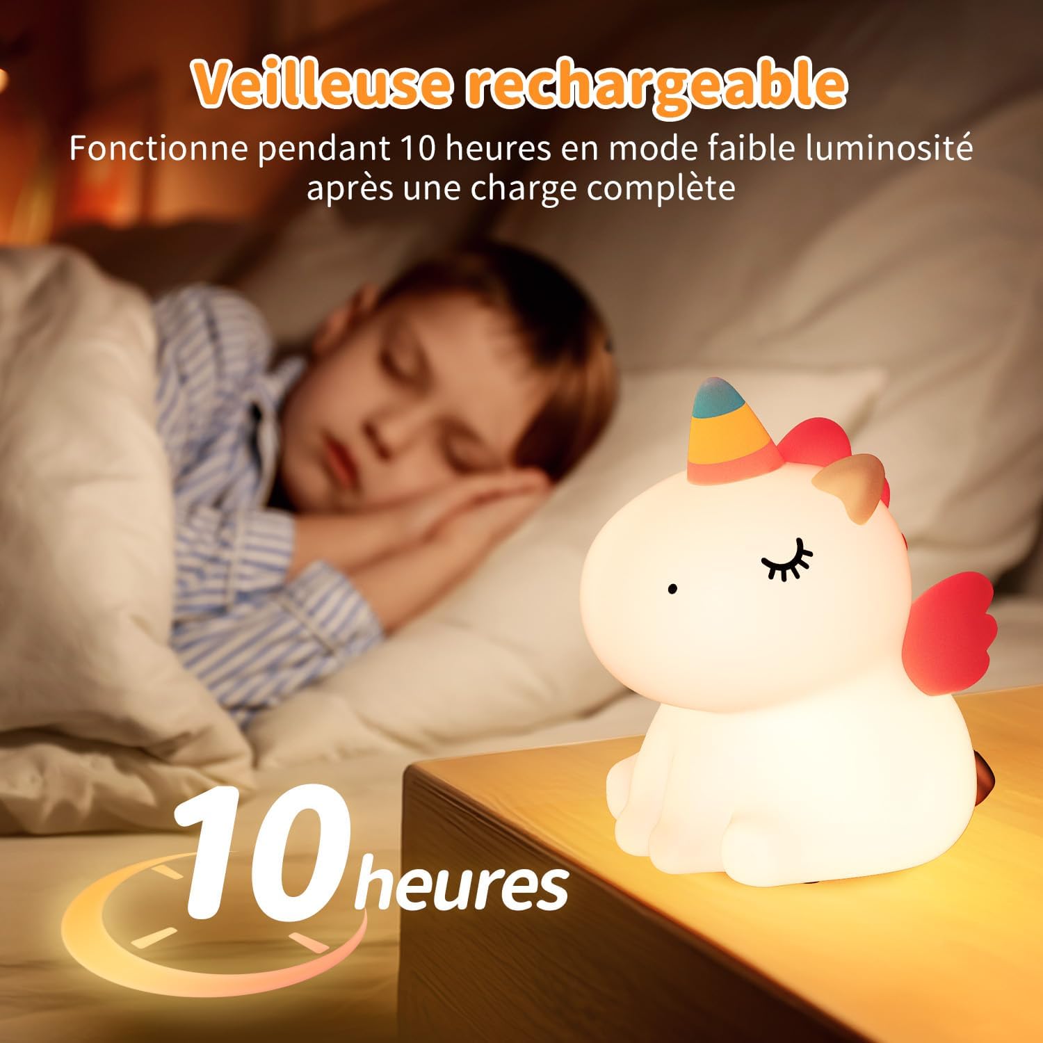 VIVREAL Veilleuse licorne pour enfants Silicone LED à intensité variable Souple Rechargeable Tactile Blanc