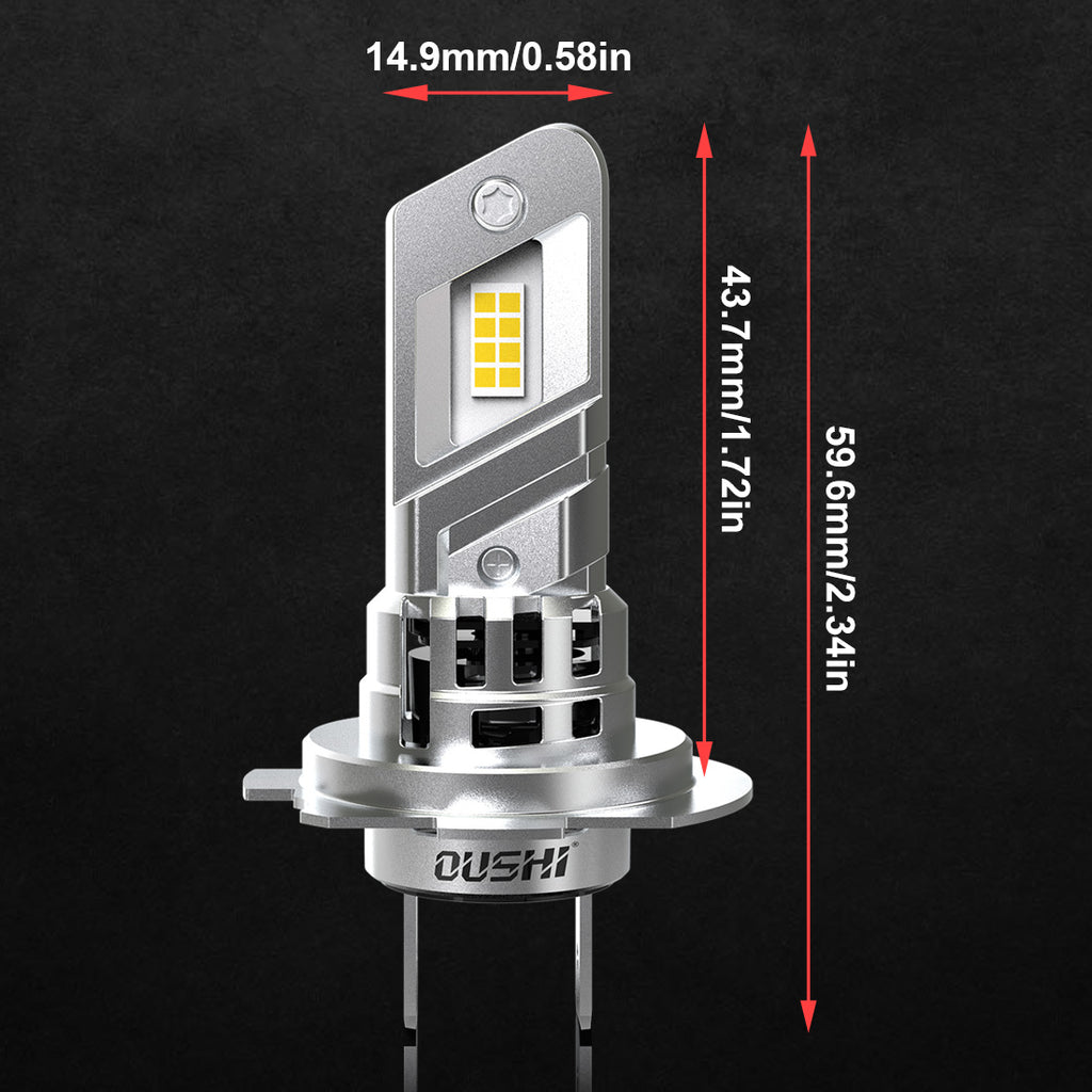 OUSHI Ampoules LED H7 pour phares, amélioration 600 %, blanc xénon 6500 K, taille mini 1:1, 30 000 lm, plug & play, pack de 2