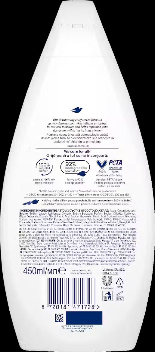 DOVE Gel Douche Apaisant pour Peaux Sensibles - 450 ml