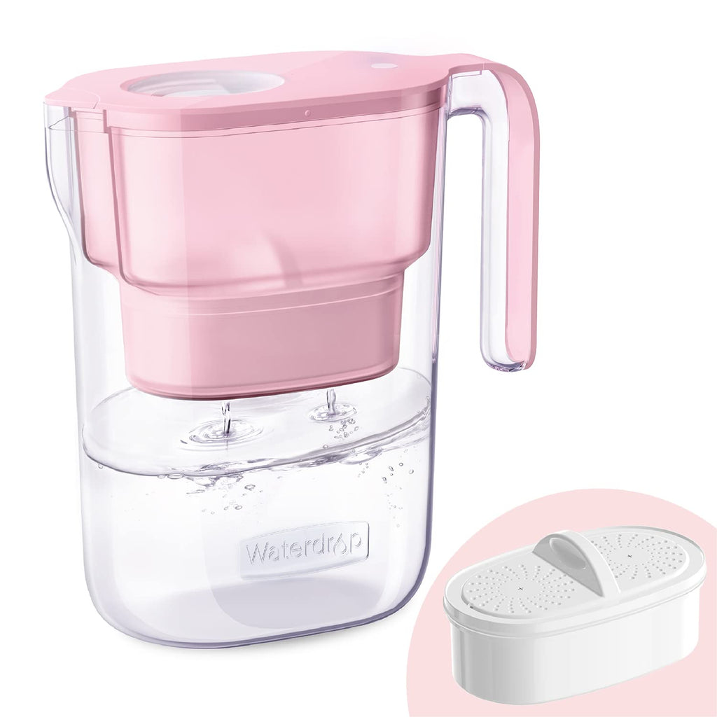 waterdrop Elfin Carafe Filtrante Réfrigérée avec 1 Cartouche Filtrante de 90 Jours, Réduit le Fluor, le Chlore et Plus, 2,5 L, Certifiée NSF, Sans BPA, Rose (Filtre de Remplacement : WD-PF-01A Plus)