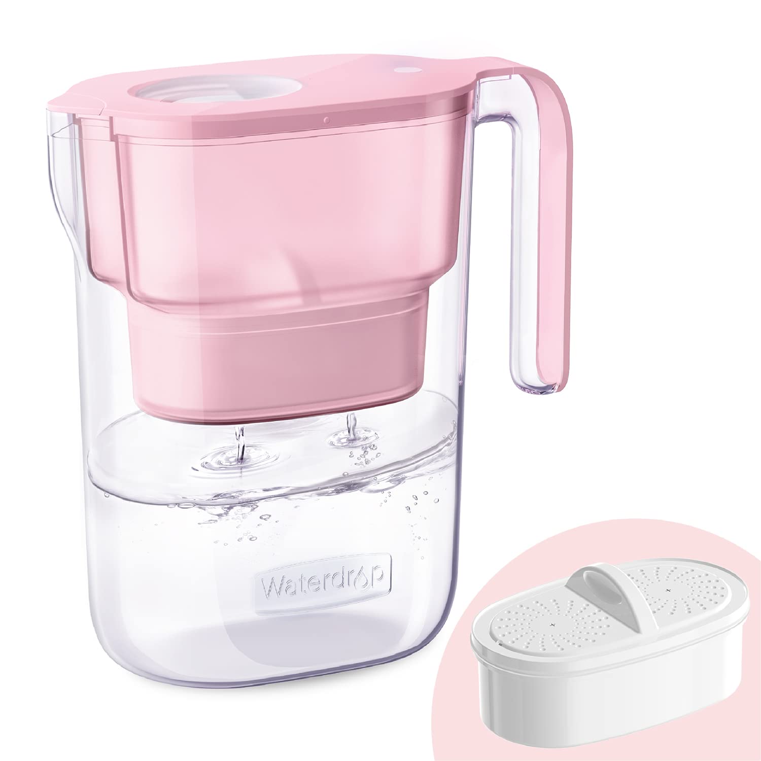 waterdrop Elfin Carafe Filtrante Réfrigérée avec 1 Cartouche Filtrante de 90 Jours, Réduit le Fluor, le Chlore et Plus, 2,5 L, Certifiée NSF, Sans BPA, Rose (Filtre de Remplacement : WD-PF-01A Plus)