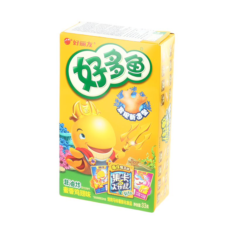 Orion Hao Duo Yu Snacks en forme de poisson, saveur aile de poulet et miel - 33 g