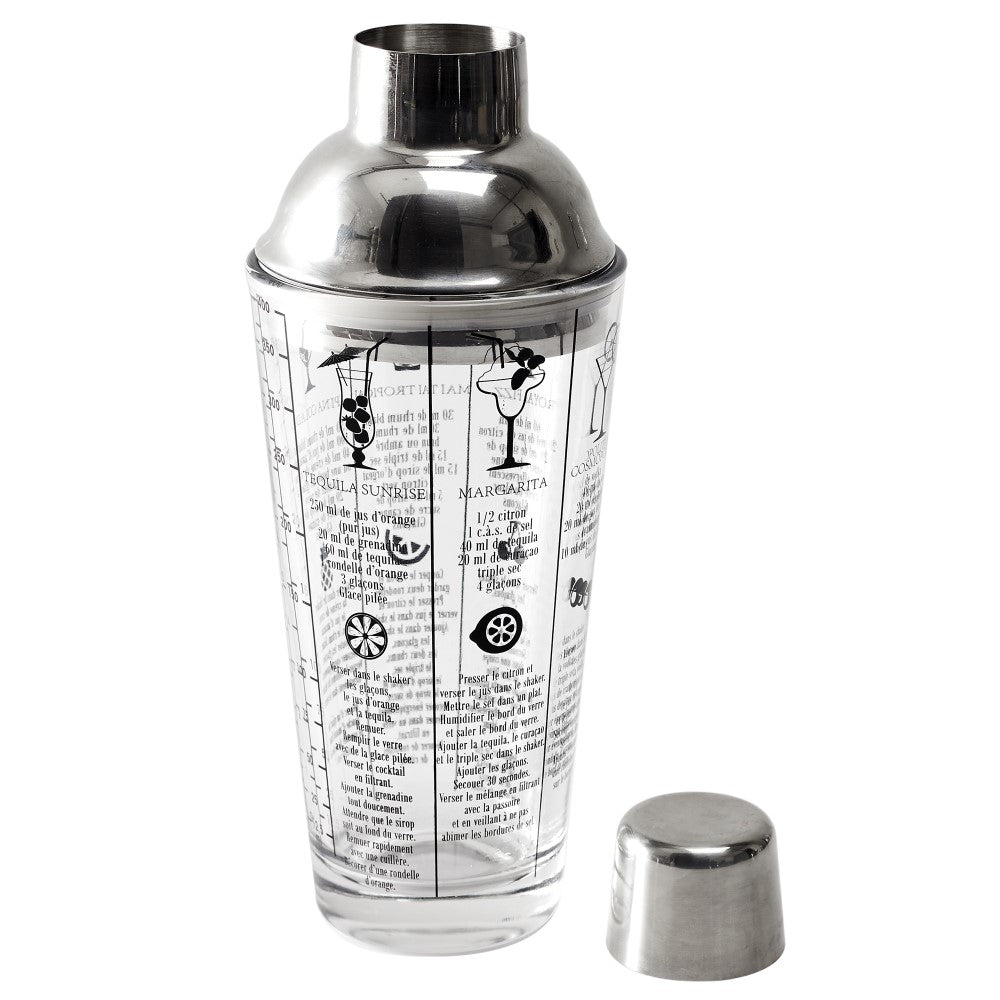 COOK CONCEPT Shaker à cocktail en verre avec 6 recettes 45 cl
