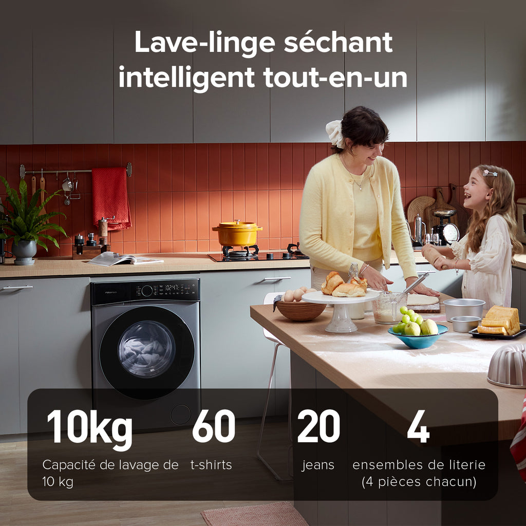 Roborock Zeo Lite Lave-linge séchant Gris avec technologie de séchage Zeo-Cycle, 10 kg lavage, 6 kg séchage, 27 programmes de lavage avec contrôle via application