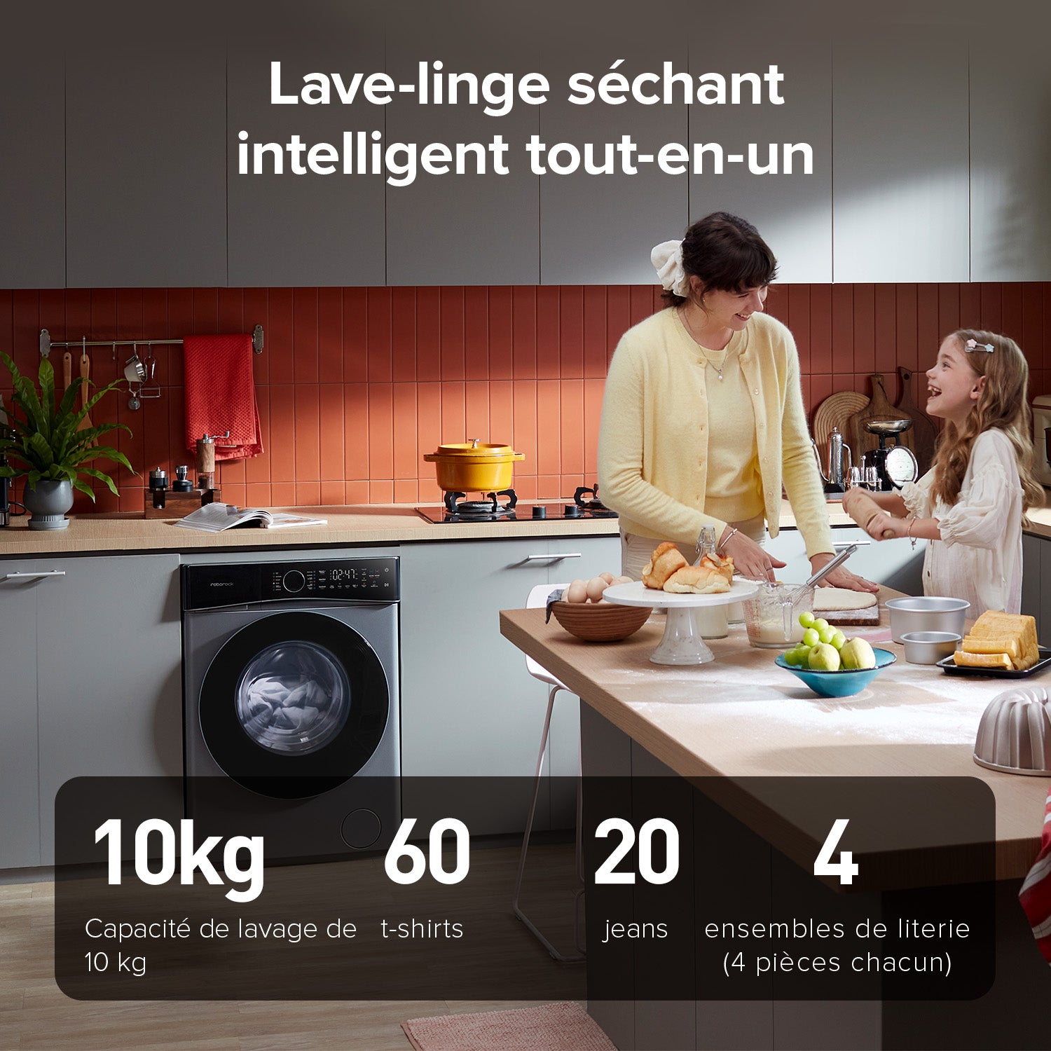 Roborock Zeo Lite Lave-linge séchant Gris avec technologie de séchage Zeo-Cycle, 10 kg lavage, 6 kg séchage, 27 programmes de lavage avec contrôle via application