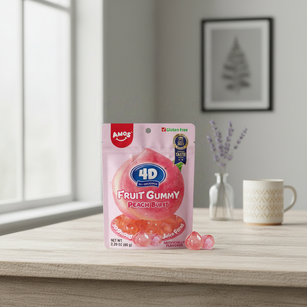 Amos 4D Bonbons gélifiés saveur pêche - 65 g
