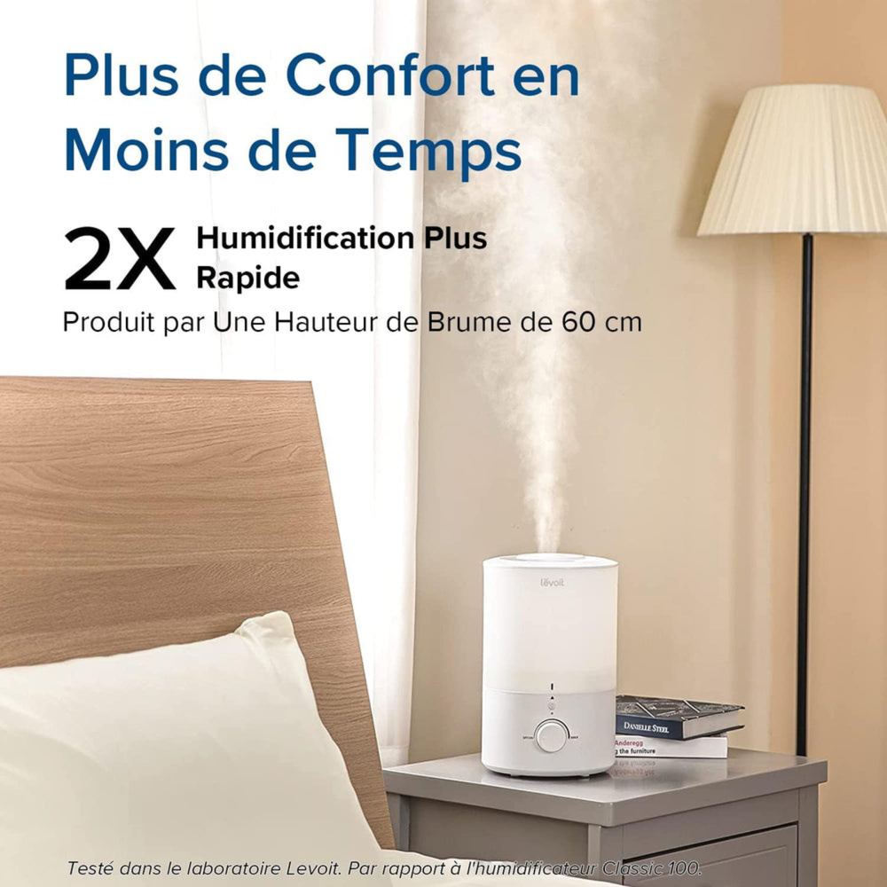 LEVOIT D302 Dual 150 Humidificateur d’air à ultrasons à brume froide Blanc