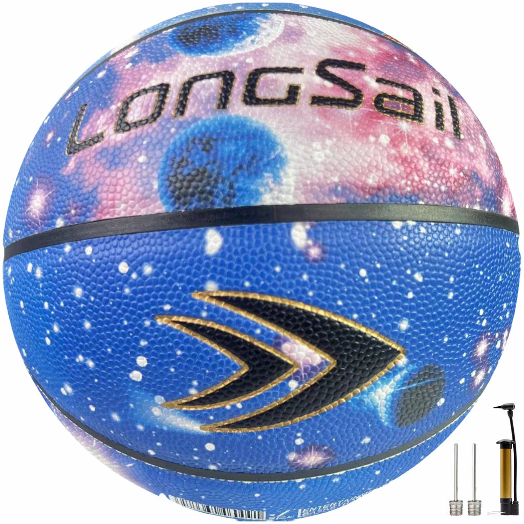 LONGSAIL Ballon de basketball en cuir composé/microfibre premium taille 7 – Sky Blue