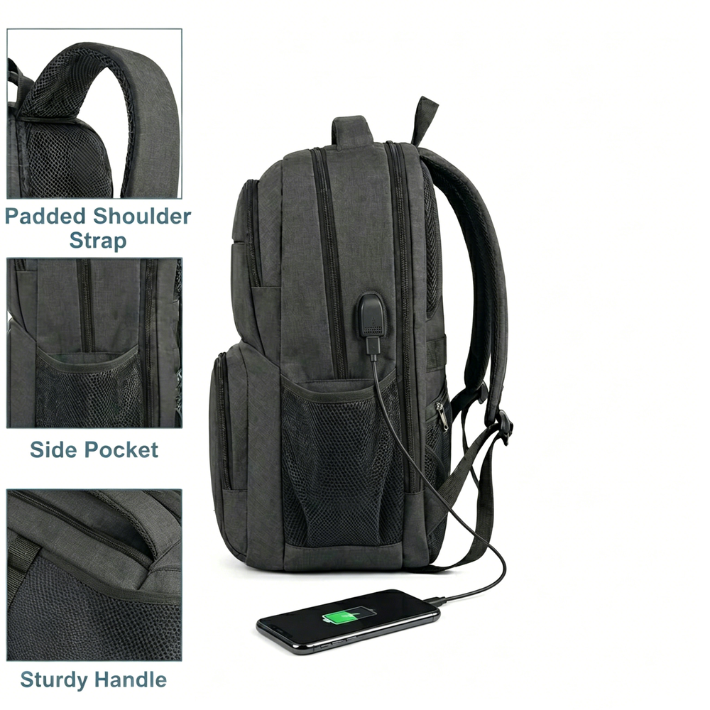 Sac à dos de déjeuner pour hommes, femmes et travail, sac à dos robuste pour ordinateur portable de 17 pouces avec compartiment à repas