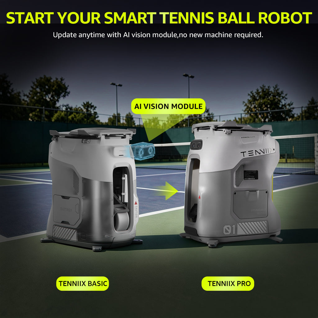 TENNIIX Basic Mint White robot de tennis IA, 100+ services / contrôle vocal et par application / écran LED / moteur QDD, 1 000+ modes d'entraînement personnalisés