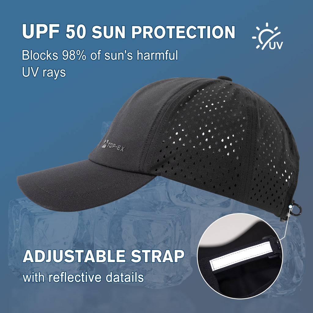 TOP-EX Casquettes de baseball non structurées de course en maille respirante, séchage rapide, bandeau anti-transpiration rafraîchissant, M/L, Noir