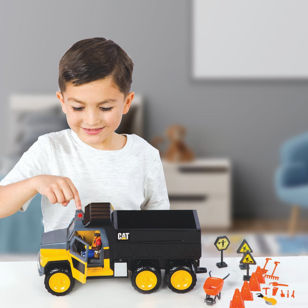 Cat Workforce Camion benne 33 cm avec sons, lumières et capteur de mouvement + 1 figurine et accessoires