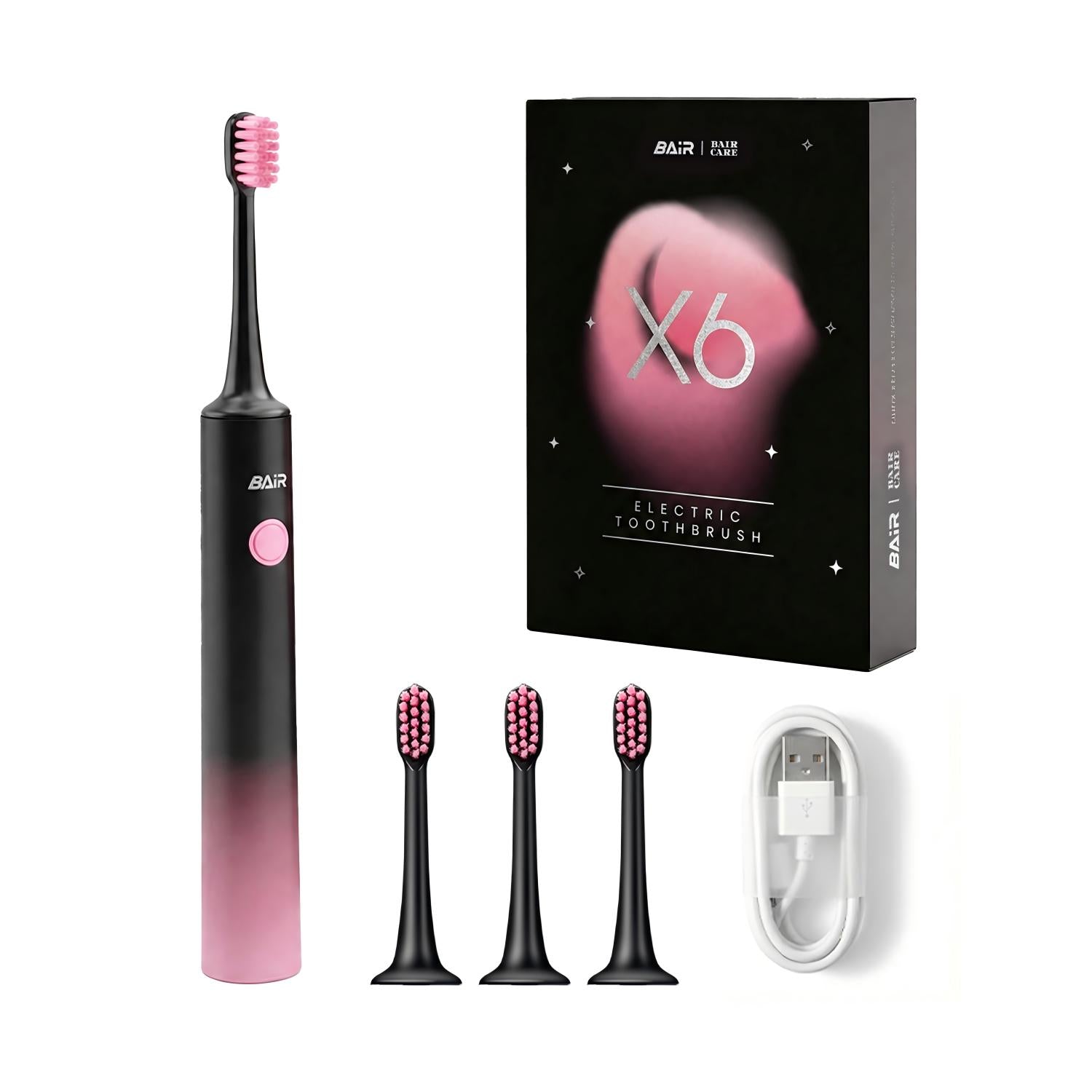 BAIR CARE Brosse à dents électrique sonique X6 - Batterie longue durée 90 jours, Rechargeable, 5 modes, Vibration haute fréquence, Étanche IPX7, Soin bucco-dentaire quotidien