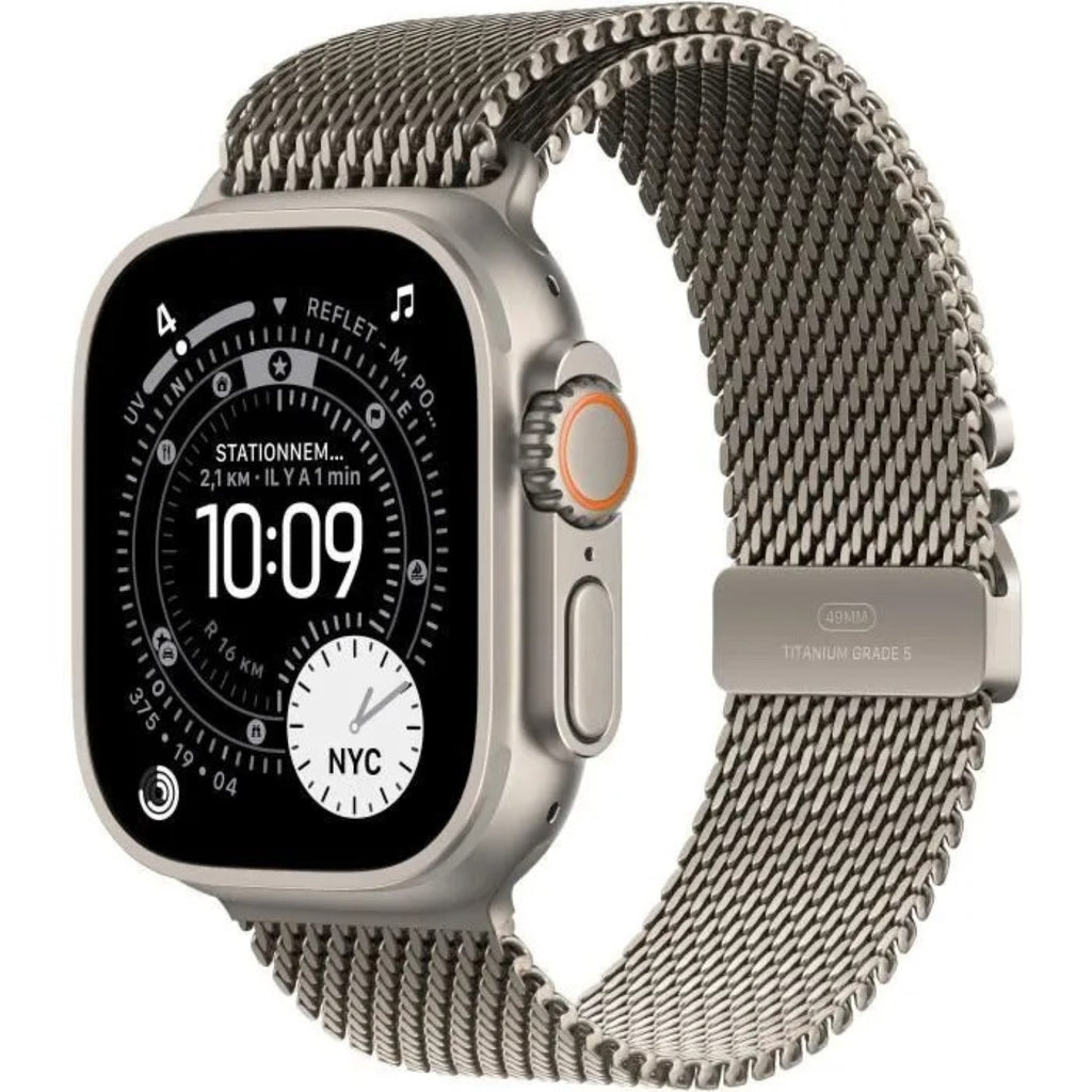 Apple Watch Ultra 3 GPS + Cellular 49 mm, boîtier en titane naturel avec bracelet Milanais en titane naturel - Large