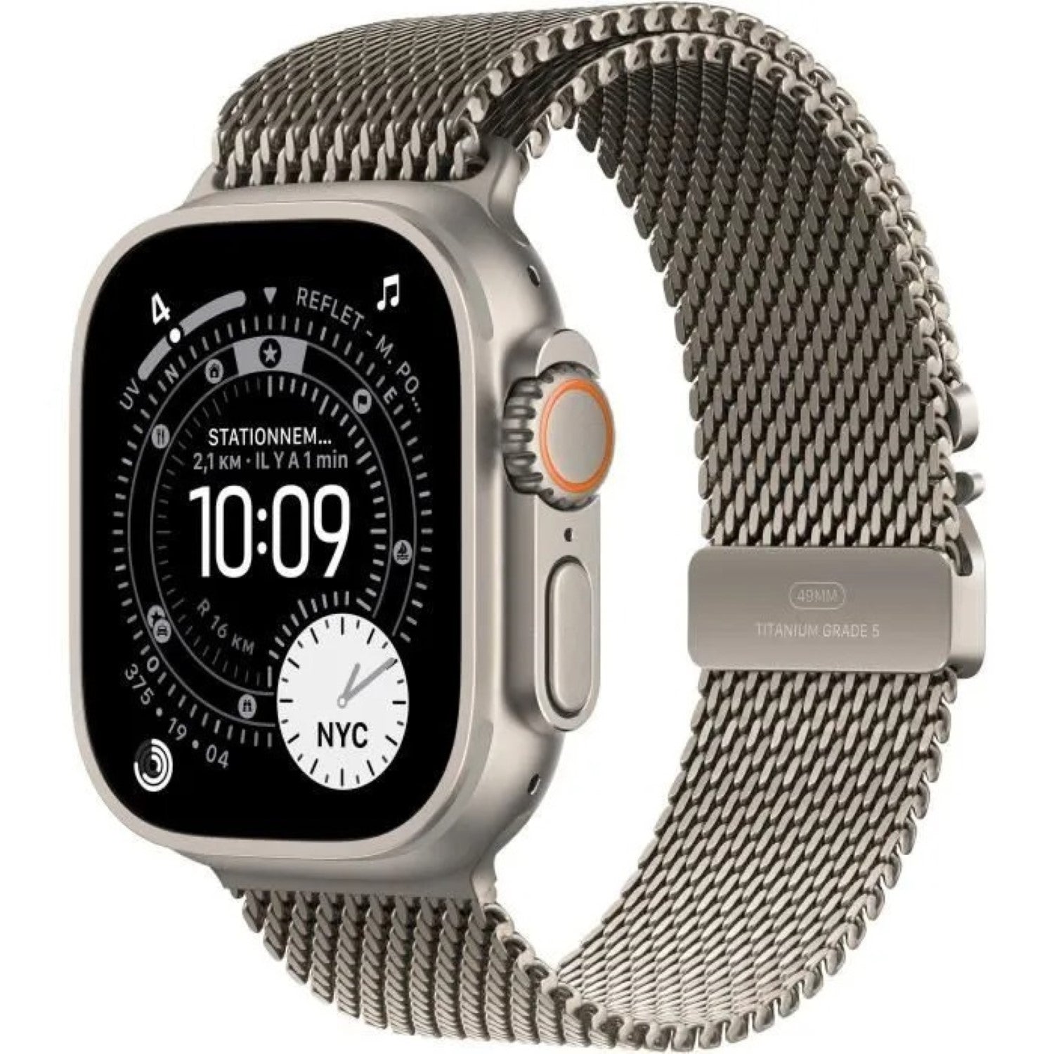 Apple Watch Ultra 3 GPS + Cellular 49 mm, boîtier en titane naturel avec bracelet Milanais en titane naturel - Large