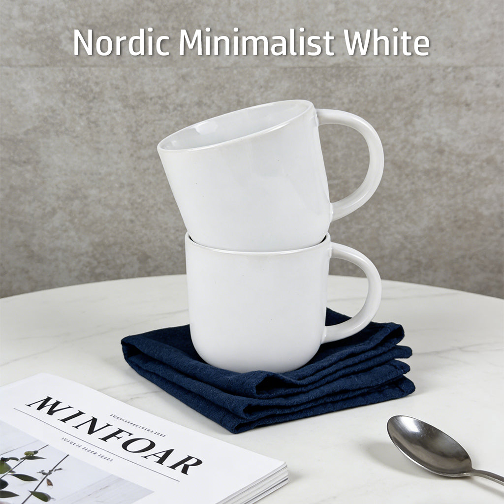 Lot de 4 Grandes tasses à café en céramique Blanche 415 ml, Pack économique maison, bureau, restaurant, Passe au lave-vaisselle