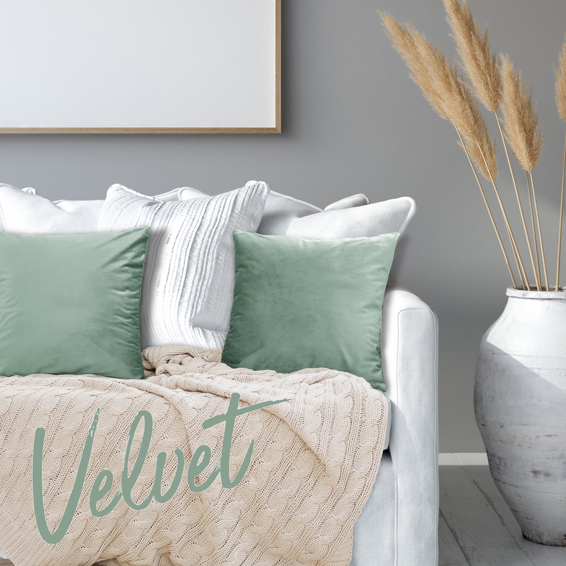 Deconovo Housse de coussin en velours néerlandais, coloris vert clair, 45 x 45 cm, 1 pièce