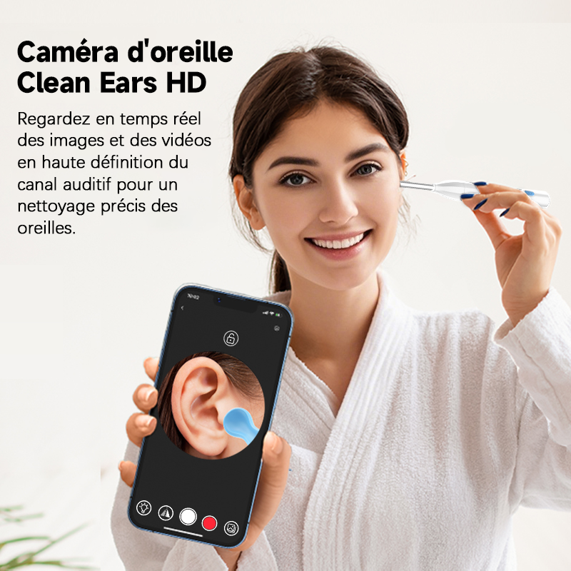 Sunluxy P2 Otoscope avec caméra HD 5 MP, 6 LED, embout en silicone souple, étanche IPX5, recharge USB-C, compatible iOS et Android - Blanc