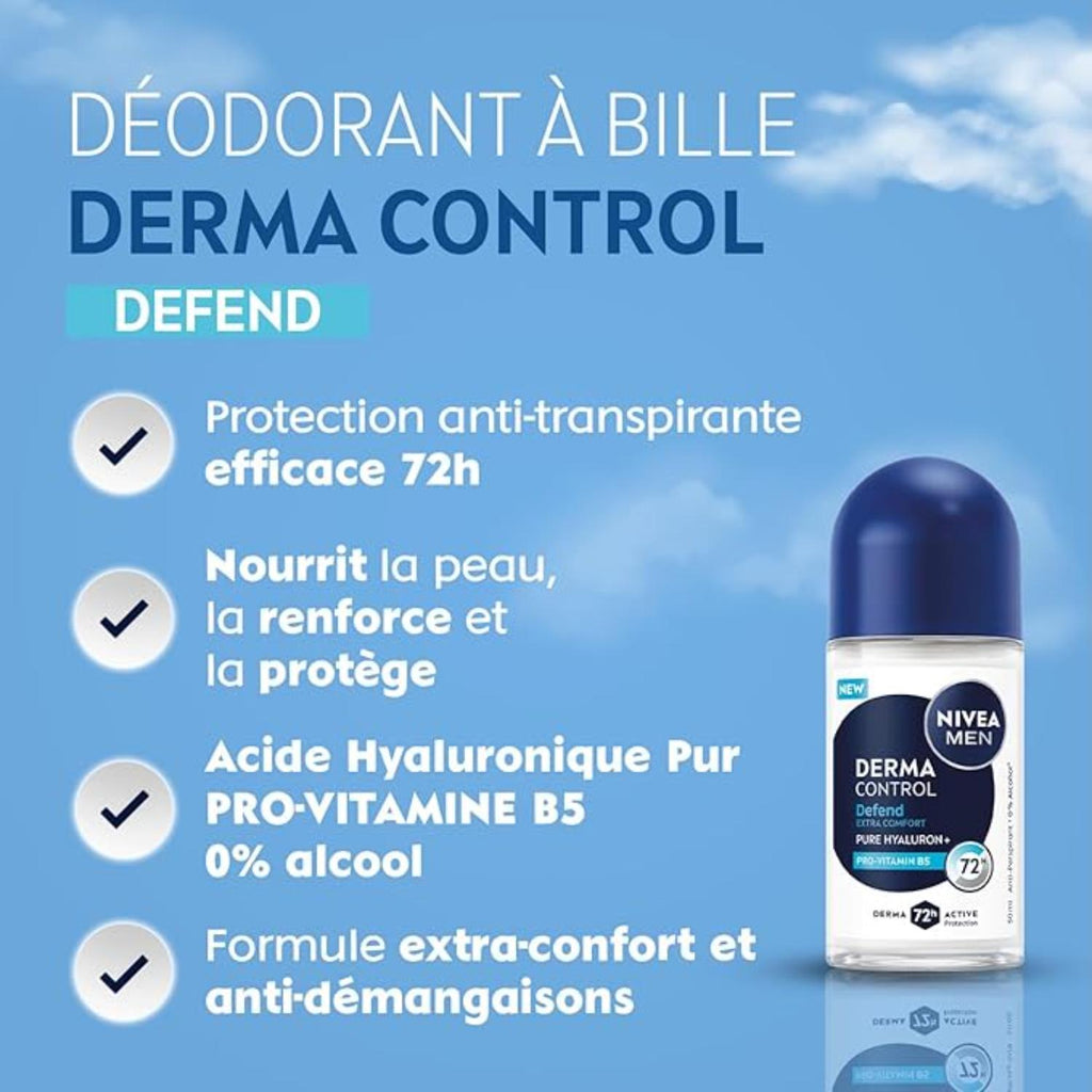 NIVEA MEN Déodorant Aisselles Derma Control Défend Protection 72h Bille 50ml
