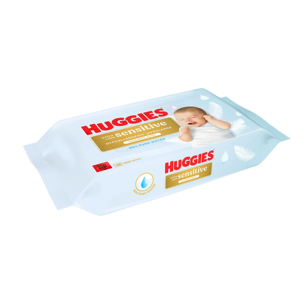 HUGGIES Lingettes Bébé Extra Care Sensitive Corps et Main et Visage Hypoallergénique X48