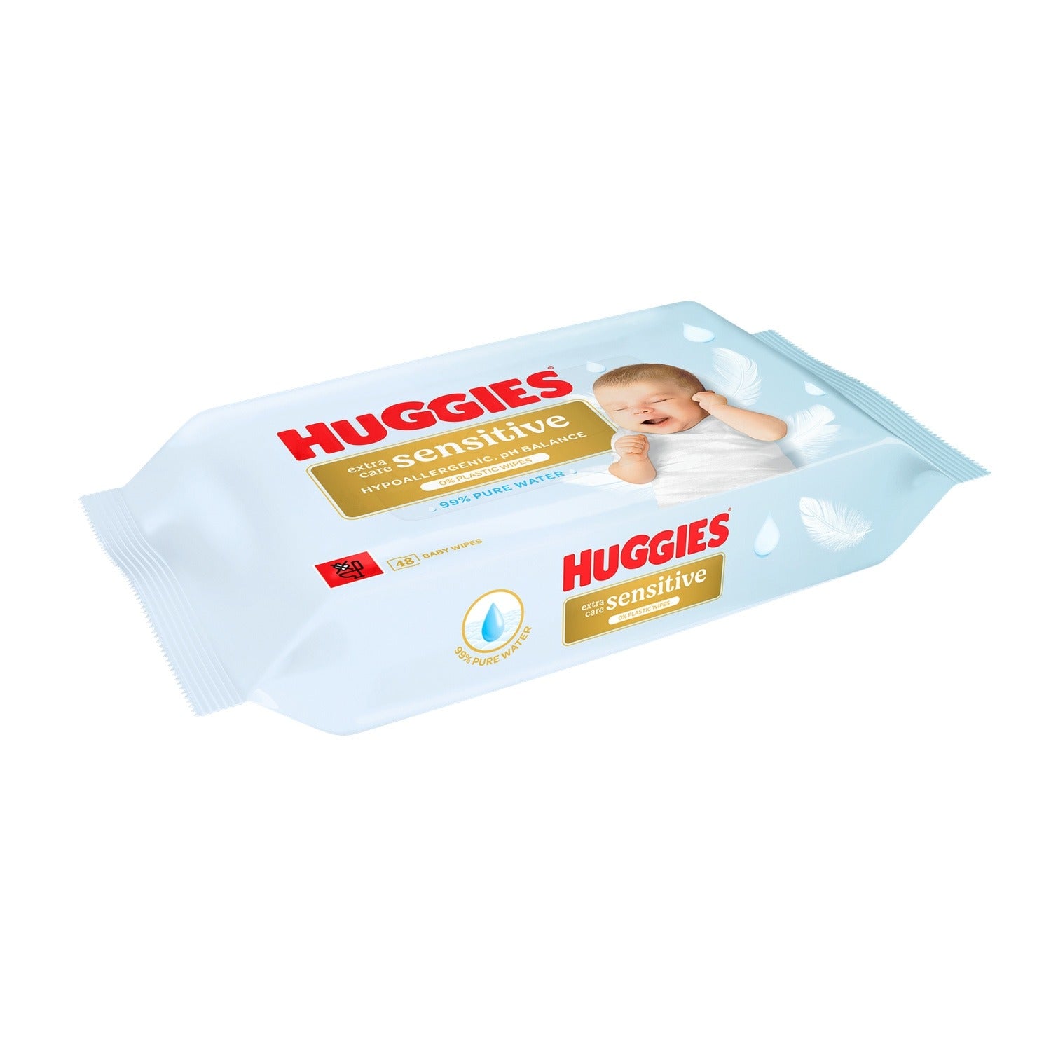 HUGGIES Lingettes Bébé Extra Care Sensitive Corps et Main et Visage Hypoallergénique X48