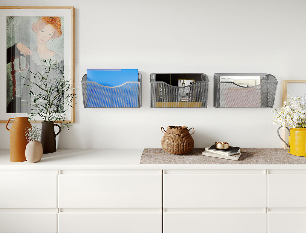 Senhoglb Porte-documents mural A4 paysage en maille à 1 compartiment Argent