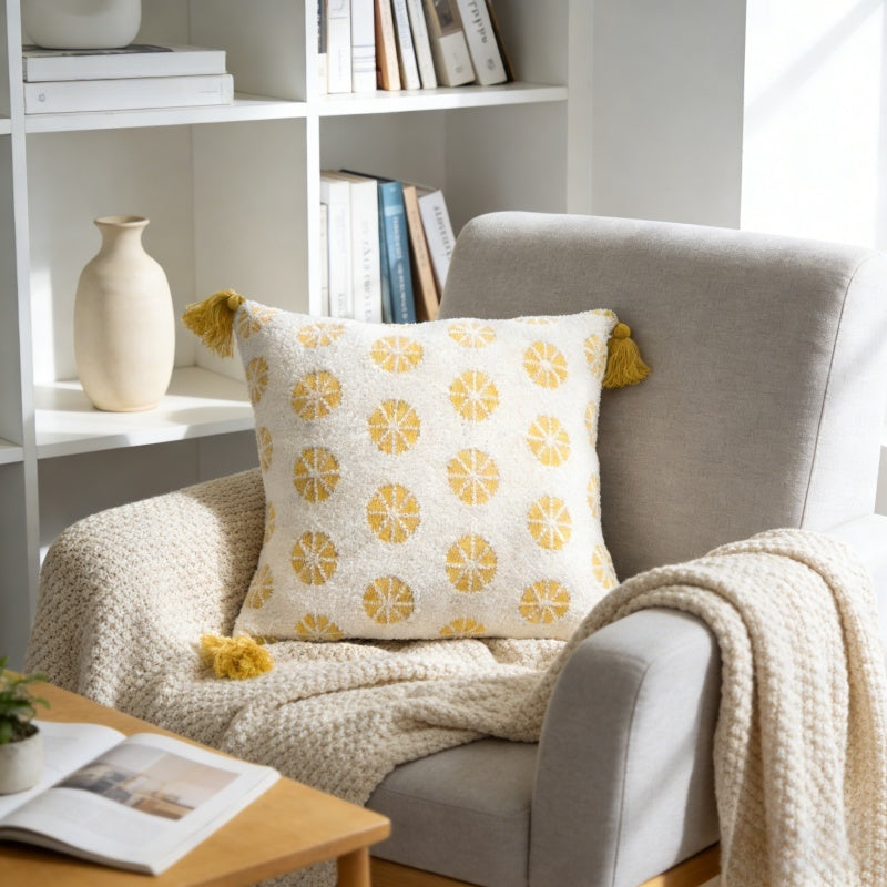 MEROPE, Housse de coussin en tricot acrylique sherpa, 50x50 cm, jaune, 1 pack