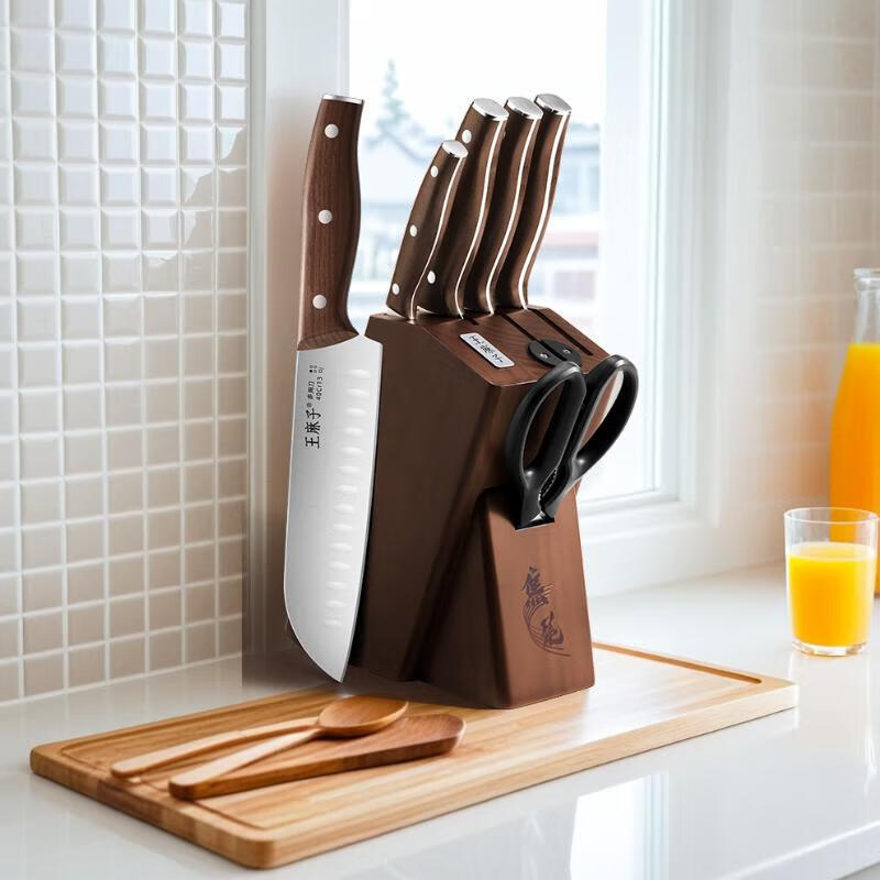 WANGMAZI Ensemble de couteaux Cleaver 7 pièces - Série Shenmu - Acier inoxydable 40Cr13 - Manche en hêtre