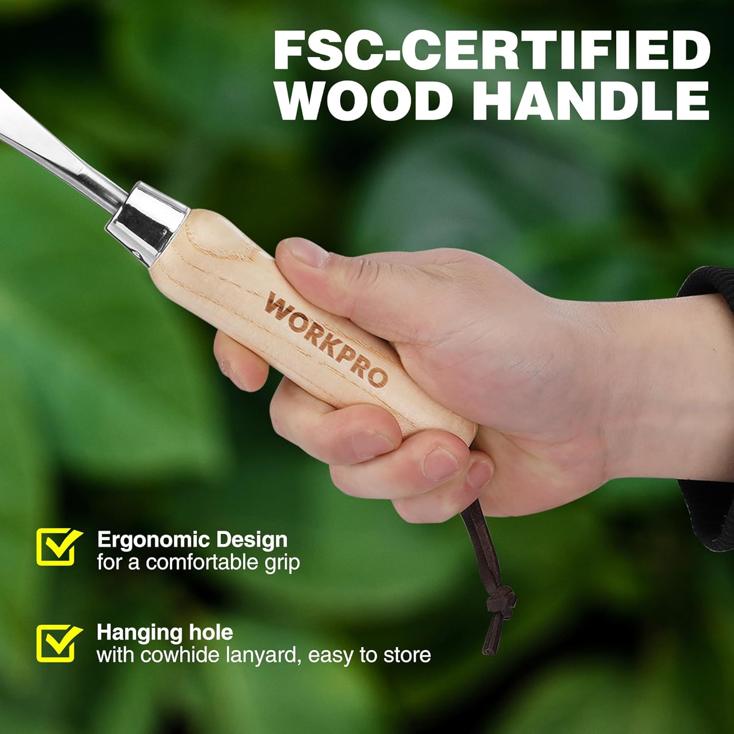 WORKPRO Grattoir à joint, outil de désherbage à bord dentelé avec manche en bois, pour jardinage – 31,5 cm