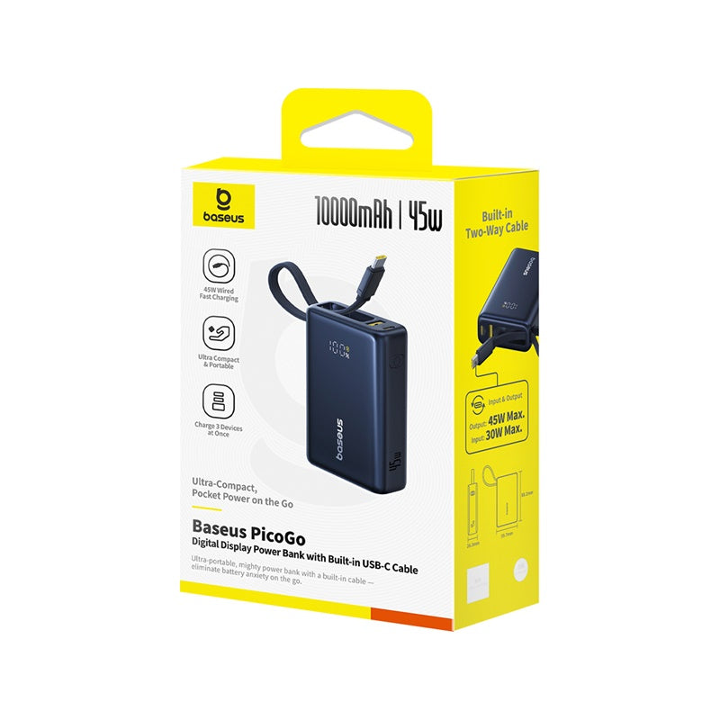 Baseus PicoGo Batterie externe numérique 10000mAh 45 W compatible iPhone 17 - Noir interstellaire