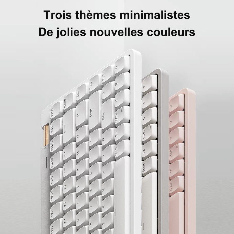 Lofree OE921 clavier de bureau sans fil triple mode 75 %, disposition QWERTY US, 84 touches, interrupteurs linéaires à profil bas, batterie 2000 mAh, molette de volume, rose