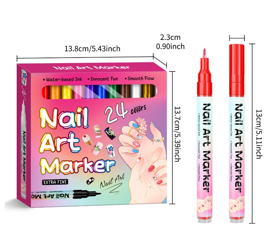 Stylos de décoration des ongles 24 couleurs, Ensemble de stylos de vernis à ongles 3D 0,5 mm, Outils de pointillage, Stylos de peinture acrylique