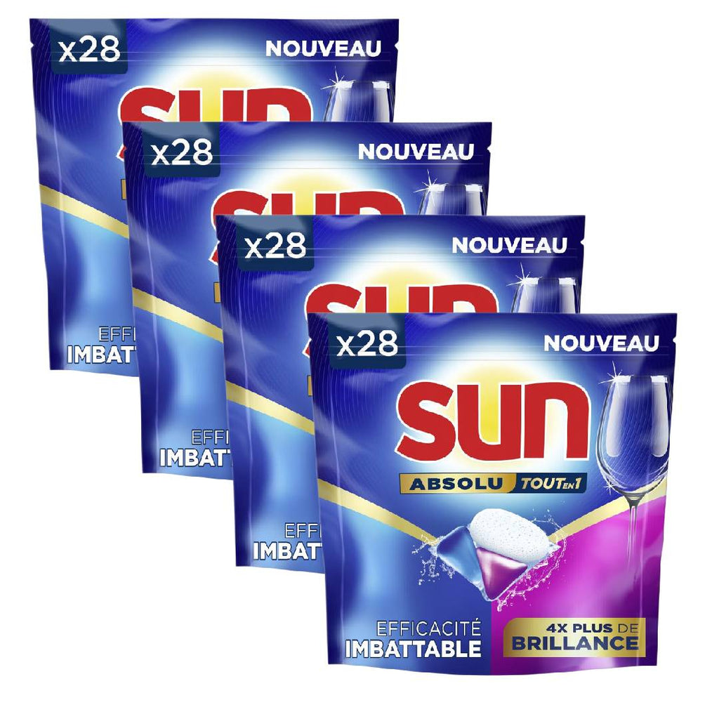 Sun Brilliance Tout-en-1 Absolute Capsules Lave-Vaisselle Extra Brillance 4 x 28 Capsules (= 112 Capsules)