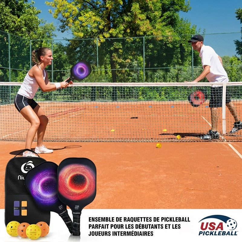 NIUPIPO Lot de 2 raquettes de pickleball en fibre de verre, noyau en nid d’abeille en polypropylène, certifié USAPA, conception légère, prise en main confortable