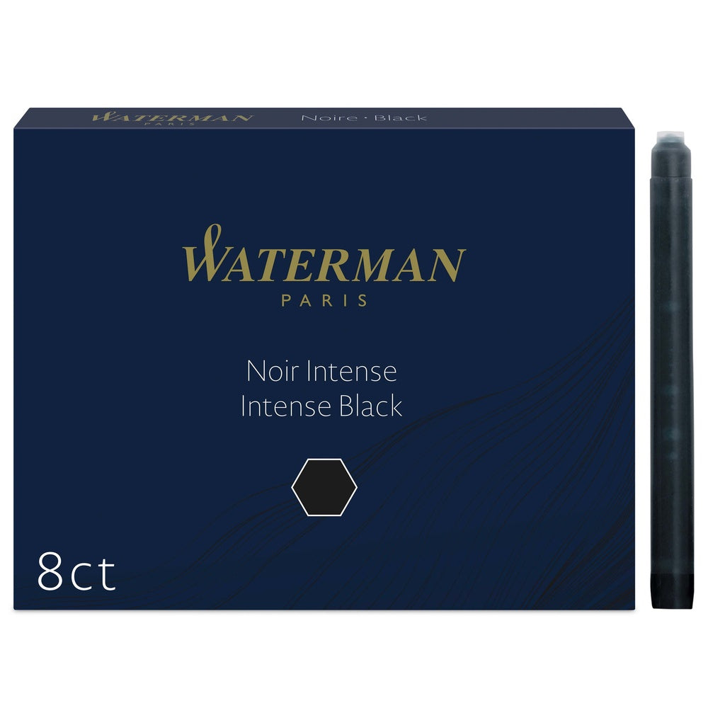Waterman cartouches d’encre pour stylo plume | format long « standard » | couleur Noir Intense | boîte de 8
