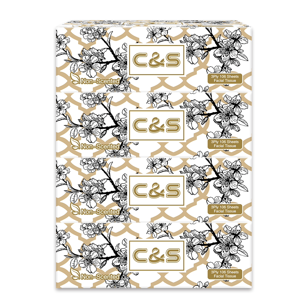 C&S Mouchoirs en boîte, doux et respectueux de la peau, 3 plis, 424 feuilles (4 boîtes × 106 feuilles)
