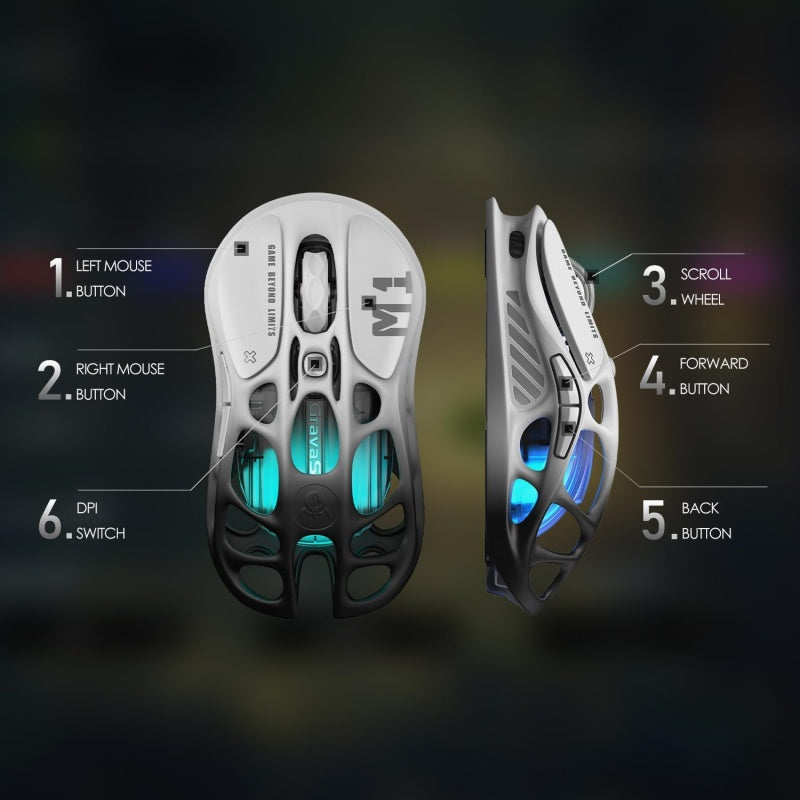 Souris gaming sans fil GravaStar Mercury M1 Pro, 26 000 DPI, taux d'interrogation 4K, capteur PAW3395, ultra-légère (88 g), Bluetooth/2,4 G/filaire, RGB, 5 boutons programmables - Noir dégradé