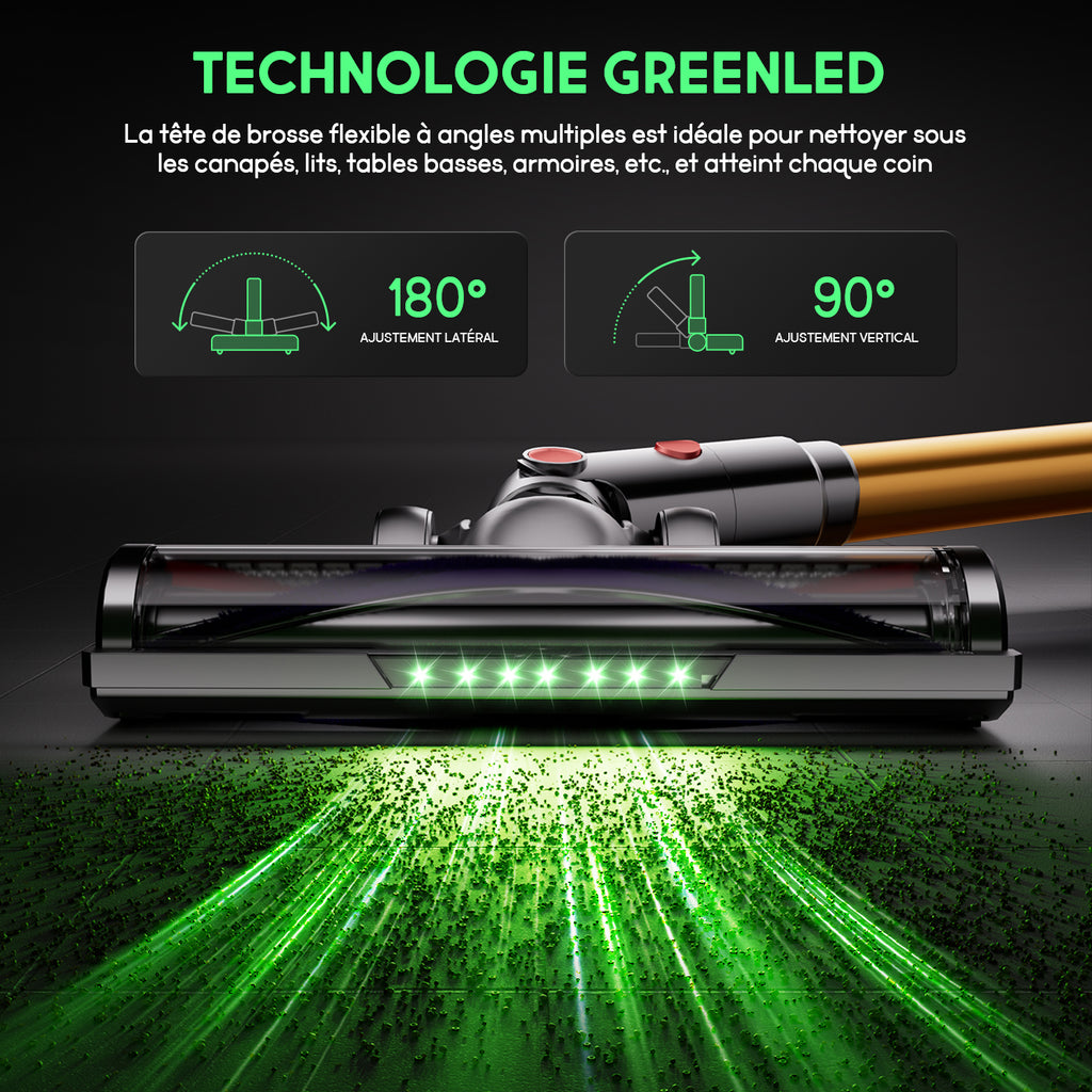 Daynee Aspirateur sans fil 65 kPa/70 min avec écran, tuyau de 1 m et brosse anti-enchevêtrement, HEPA*4, pour poils d'animaux, tapis et sols durs