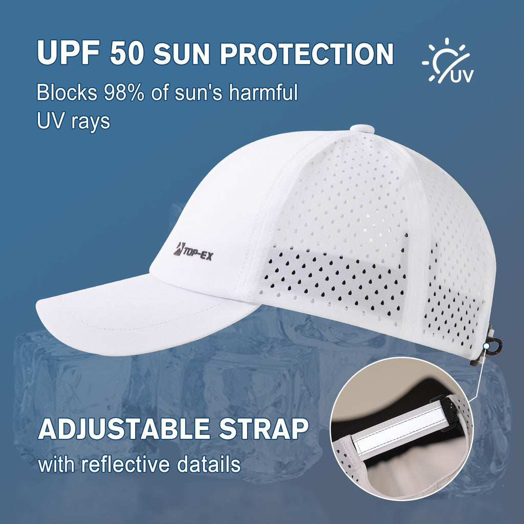 TOP-EX Casquettes de baseball non structurées pour course, maille respirante, séchage rapide, bandeau anti-transpiration rafraîchissant, M/L, Blanc