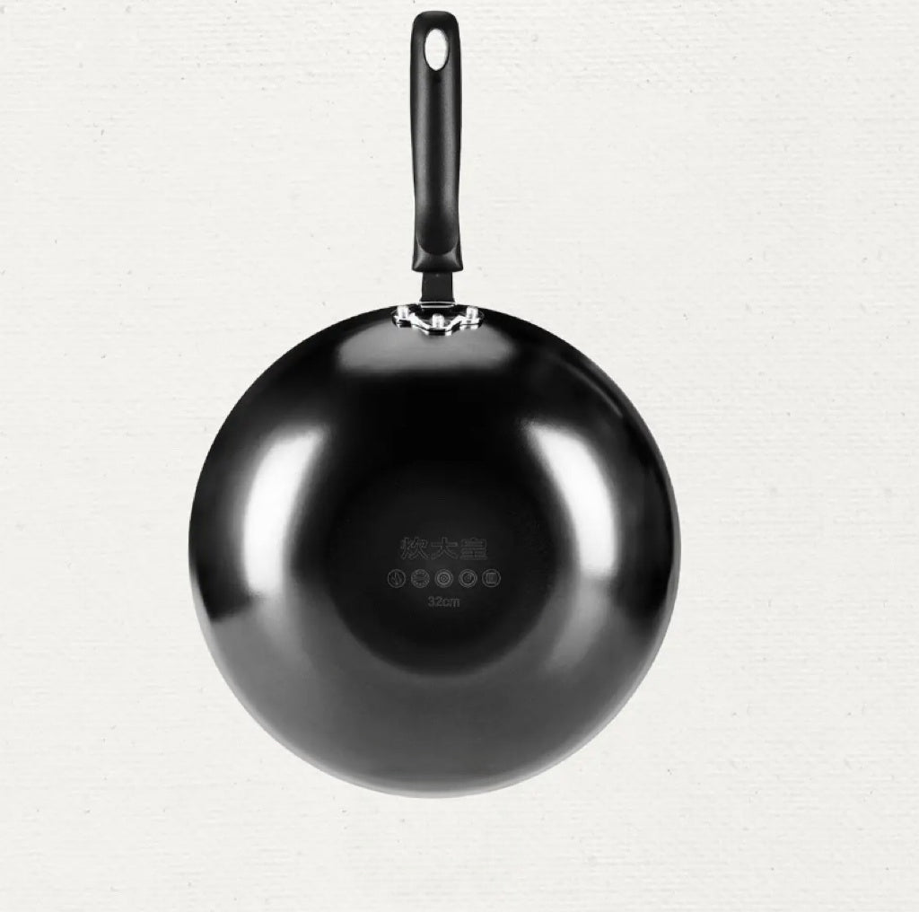COOKER KING Poêle wok en acier carbone avec couvercle en verre - 30 cm