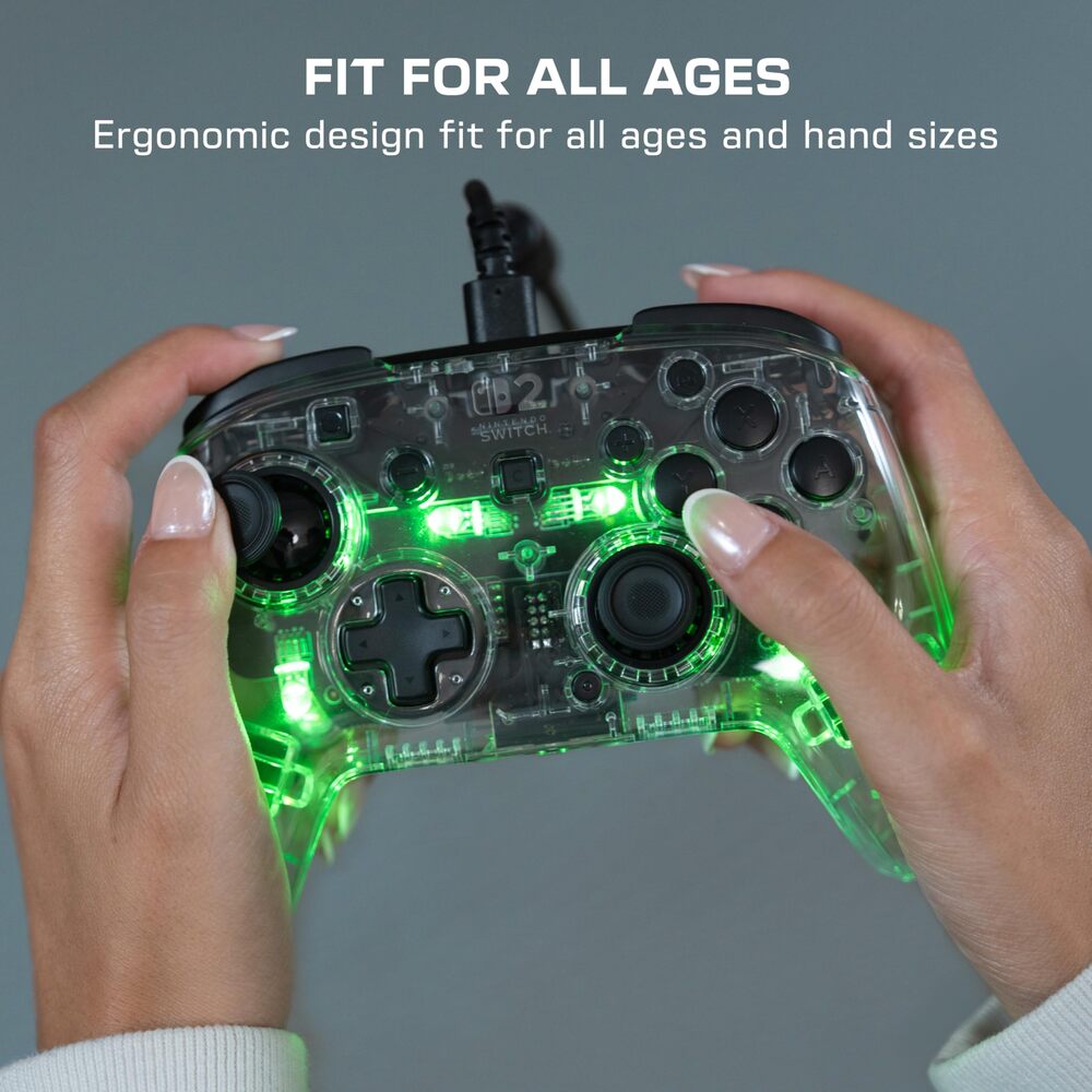 TURTLE BEACH Afterglow RGB Manette Filaire (USB) RGB - Joysticks à Effet Hall, Bouton C pour GameChat, 2 Boutons Arrière Programmables - Nintendo Switch 2, Switch & Switch OLED - Transparent