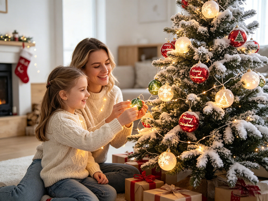 Guirlande lumineuse de Noël LED, rouge, vert et blanc, à motifs de flocons de neige sphériques, convient pour la décoration intérieure et extérieure, décoration pour la Fête des Mères, Noël et mariage