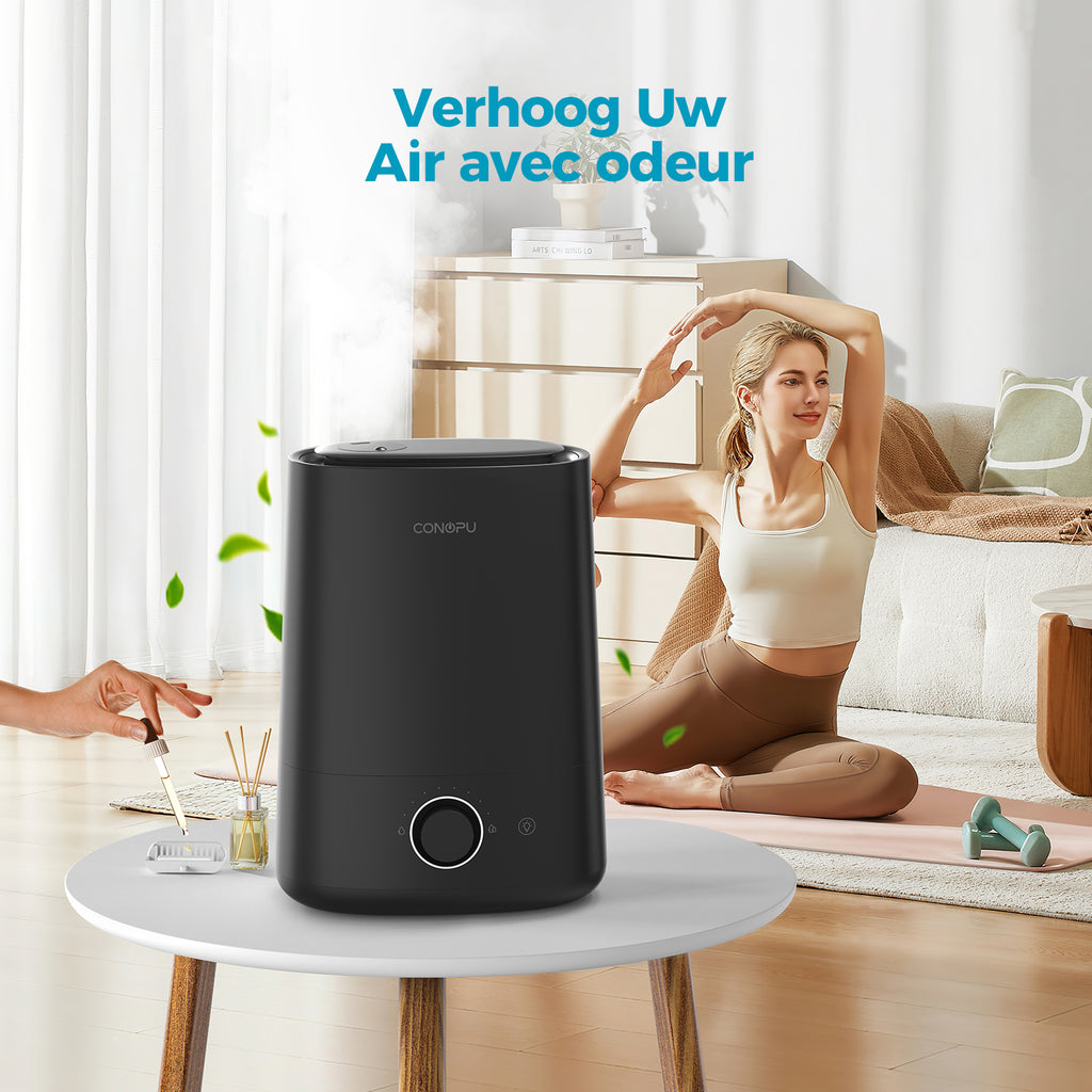 CONOPU Humidificateur 5 L à remplissage par le haut avec diffuseur d’huiles essentielles, brume froide ultrasonique, buse rotative à 360°, veilleuse, autonomie de 50 h